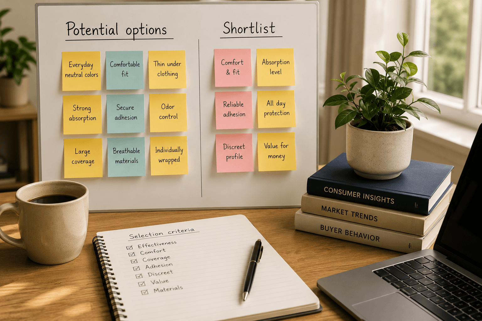 Products being organized for an editorial selection process.